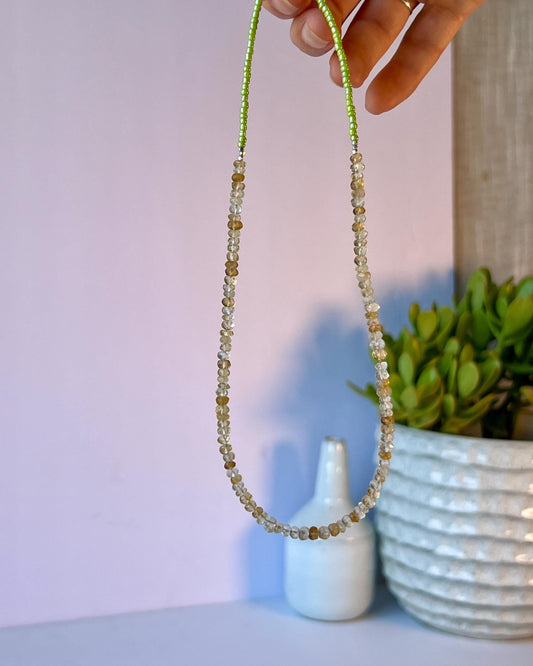 Funky Citrine Gemstone Necklace, Sterling Silver Magnetic Closure, Minimalist Boho Style