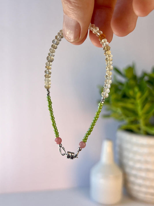 Funky Citrine Gemstone Bracelet, Sterling Silver Magnetic Closure, Minimalist Boho Style