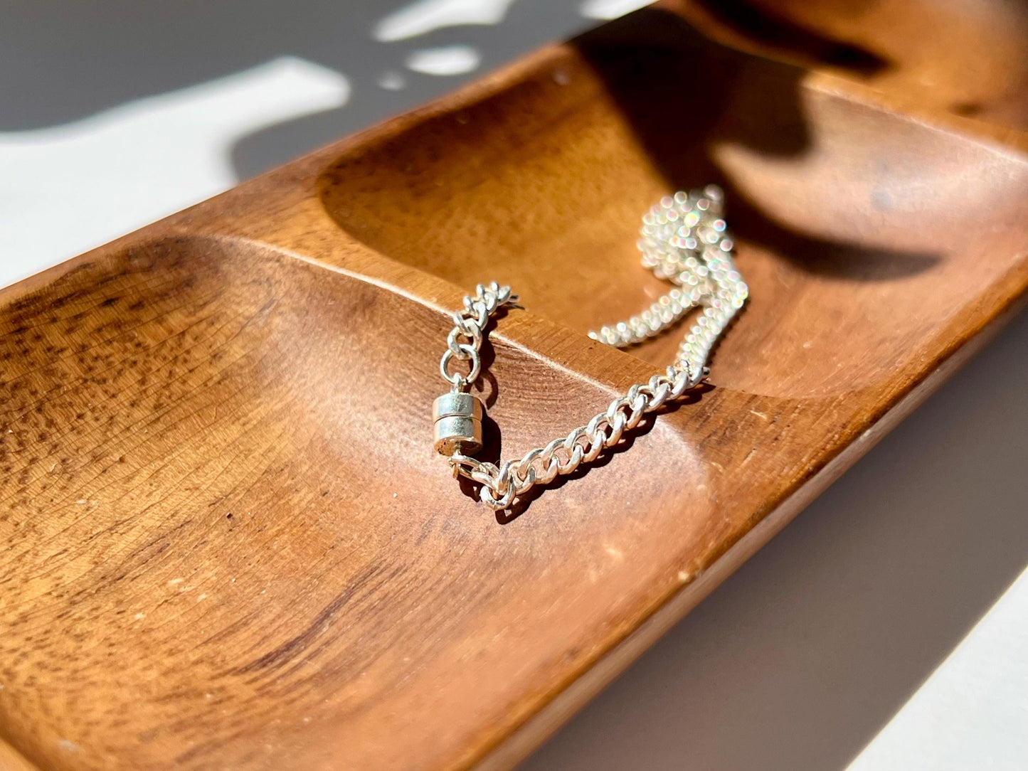 Sterling Silver Curb Link Bracelet Magnetic Clasp 3.15mm Chain Unisex Minimalist Jewelry