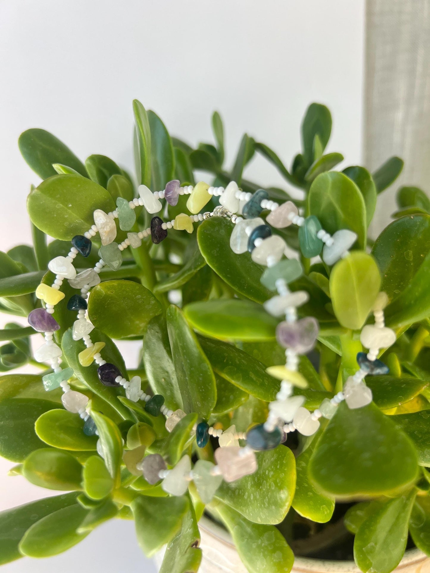 Gemstone Beaded Choker Necklace Sterling Silver Magnetic Clasp Eclectic Boho Design