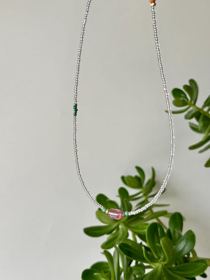 Delicate Seed Bead Choker Sterling Silver Magnetic Closure Necklace Minimalist Boho Style