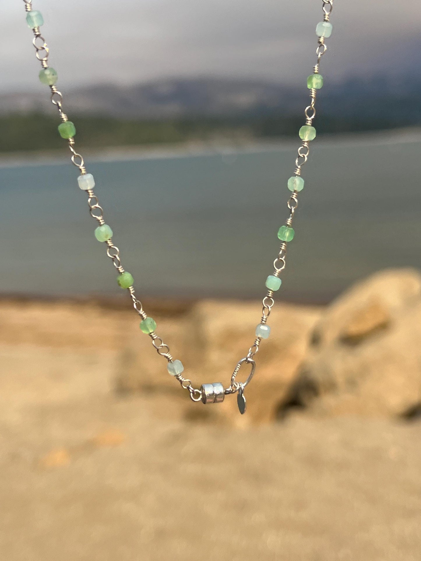 Chrysoprase & Sterling Silver Necklace: Boho Gemstone, Magnetic Clasp