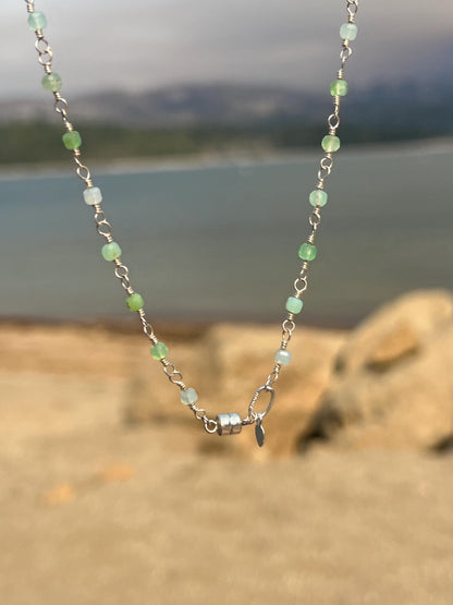 Chrysoprase & Sterling Silver Necklace: Boho Gemstone, Magnetic Clasp