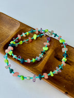 Colorful Chip Stone Beaded Choker Necklace Sterling Silver Magnetic Clasp Eclectic Design