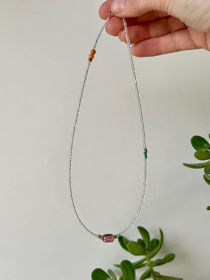 Delicate Seed Bead Choker Sterling Silver Magnetic Closure Necklace Minimalist Boho Style