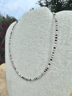 Dainty Tourmaline & Seed Bead Gemstone Necklace, Sterling Silver Magnetic Closure Clasp, Handcrafted Fine Jewelry Gift