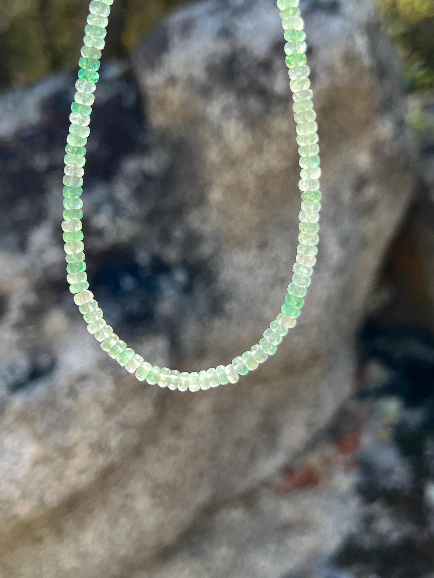 Strawberry Quartz Necklace: Sterling Silver Magnetic Clasp, Boho Green Beaded Jewelry