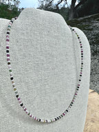 Dainty Tourmaline & Seed Bead Gemstone Necklace, Sterling Silver Magnetic Closure Clasp, Handcrafted Fine Jewelry Gift