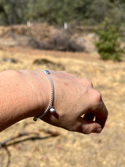 Sterling Silver Heart Charm Bracelet: Minimalist Cuban Curb Chain