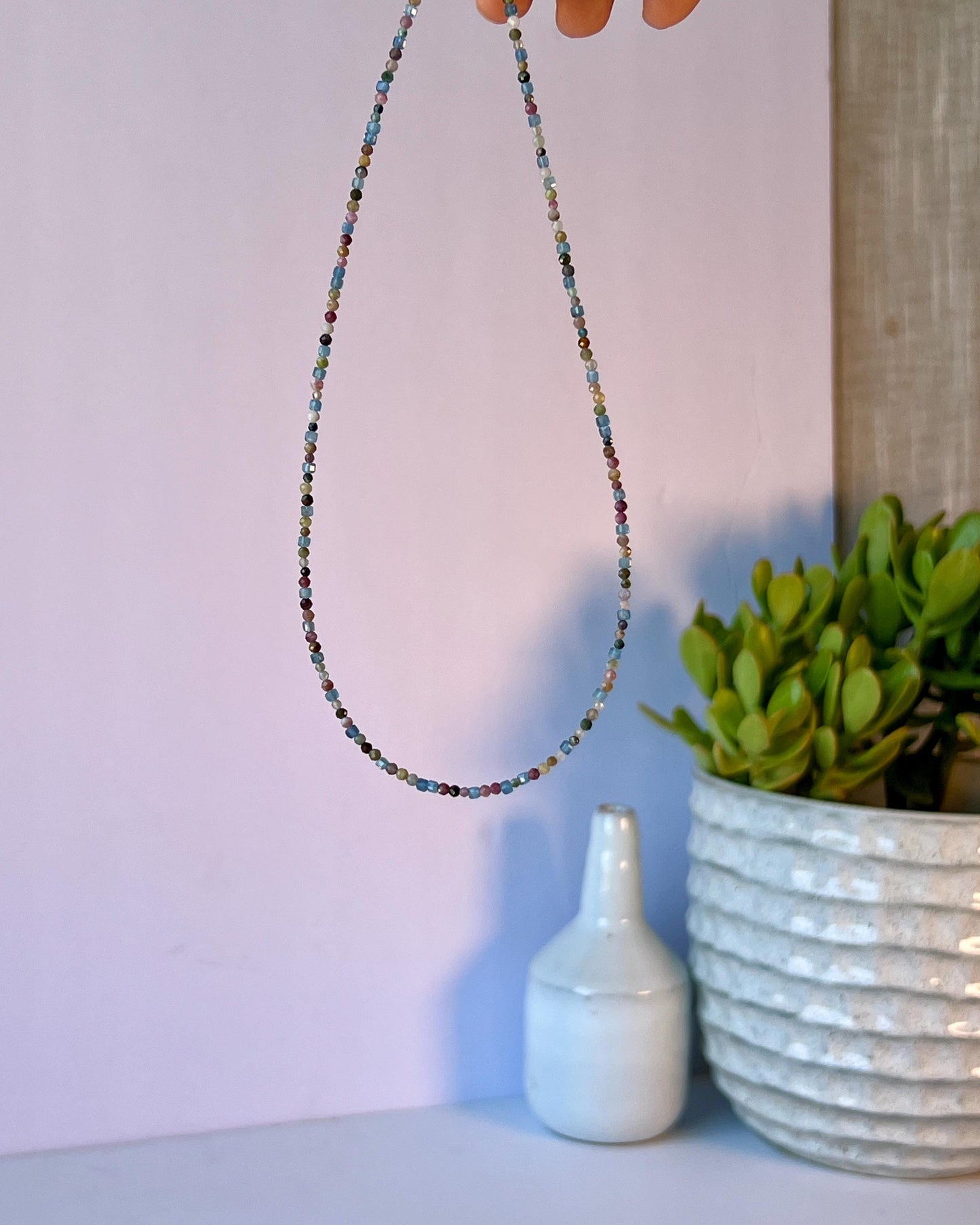 Dainty Tourmaline & Aquamarine Gemstone Necklace, Sterling Silver Magnetic Closure Clasp, Handcrafted Fine jewelry Gift