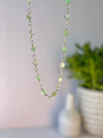 Chrysoprase & Sterling Silver Necklace: Boho Gemstone, Magnetic Clasp
