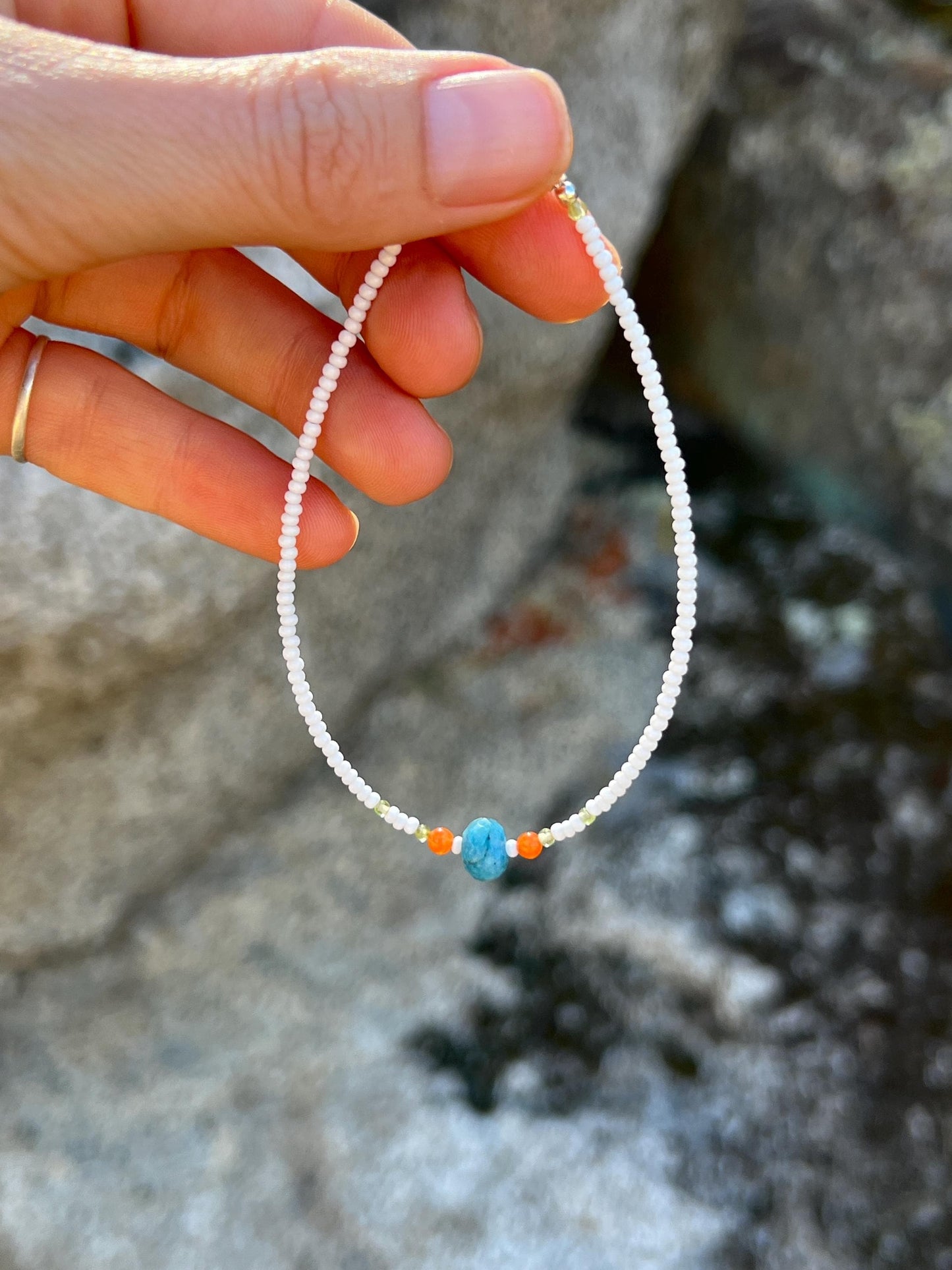 Seed Bead & Gemstone Bracelet, Sterling Silver Magnetic Clasp, Minimalist Boho Style