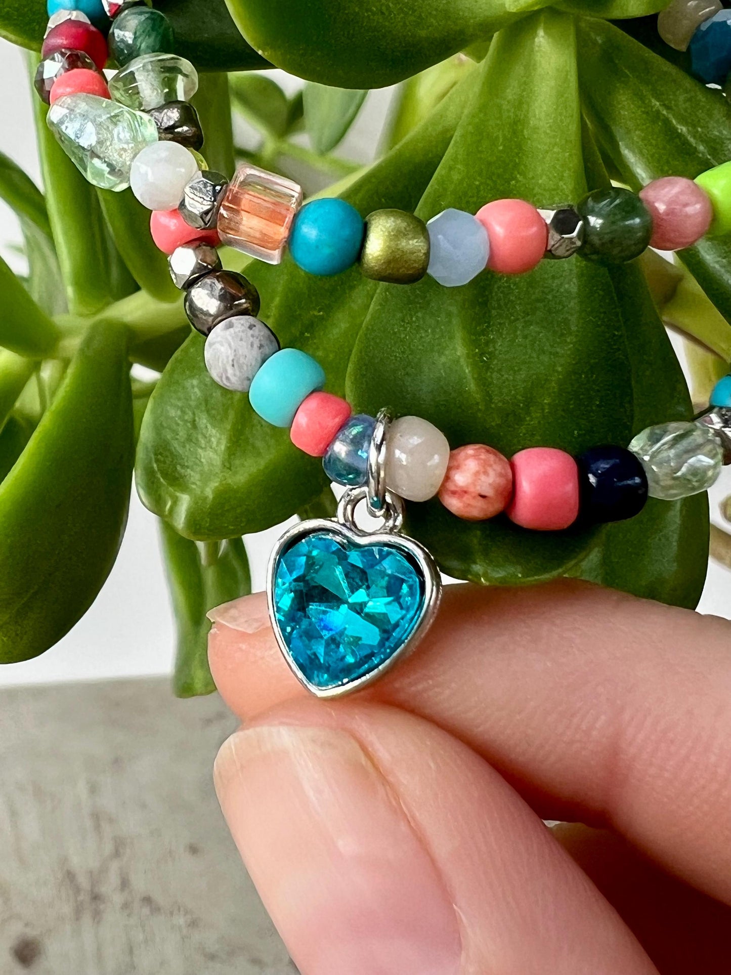 Boho Beaded Choker: Sterling Silver Blue Heart Pendant