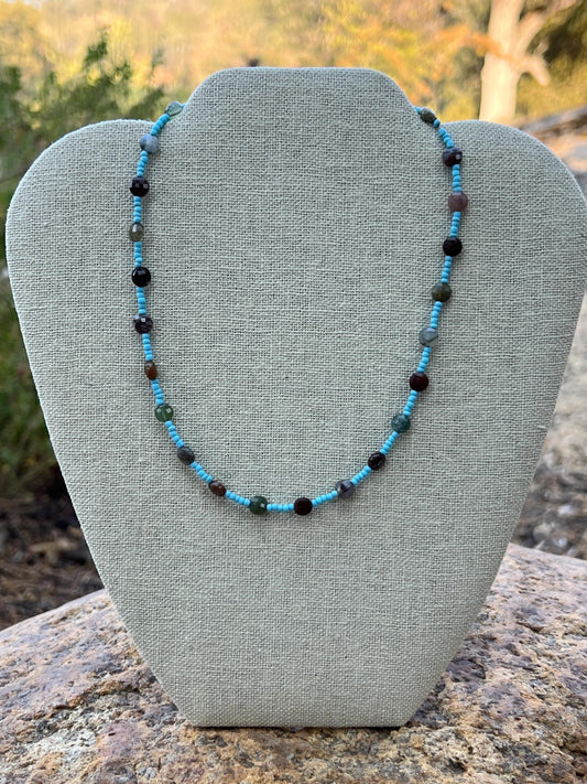 Jasper Gemstone Necklace, Sterling Silver Magnetic Closure, Minimalist Boho Style