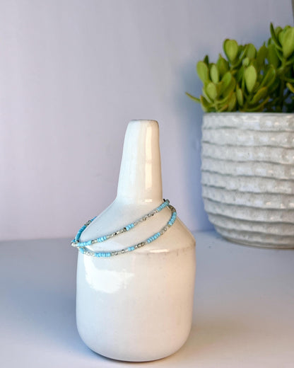 Delicate Gemstone and Seed Bead Choker Sterling Silver Magnetic Closure Necklace Minimalist Boho Style