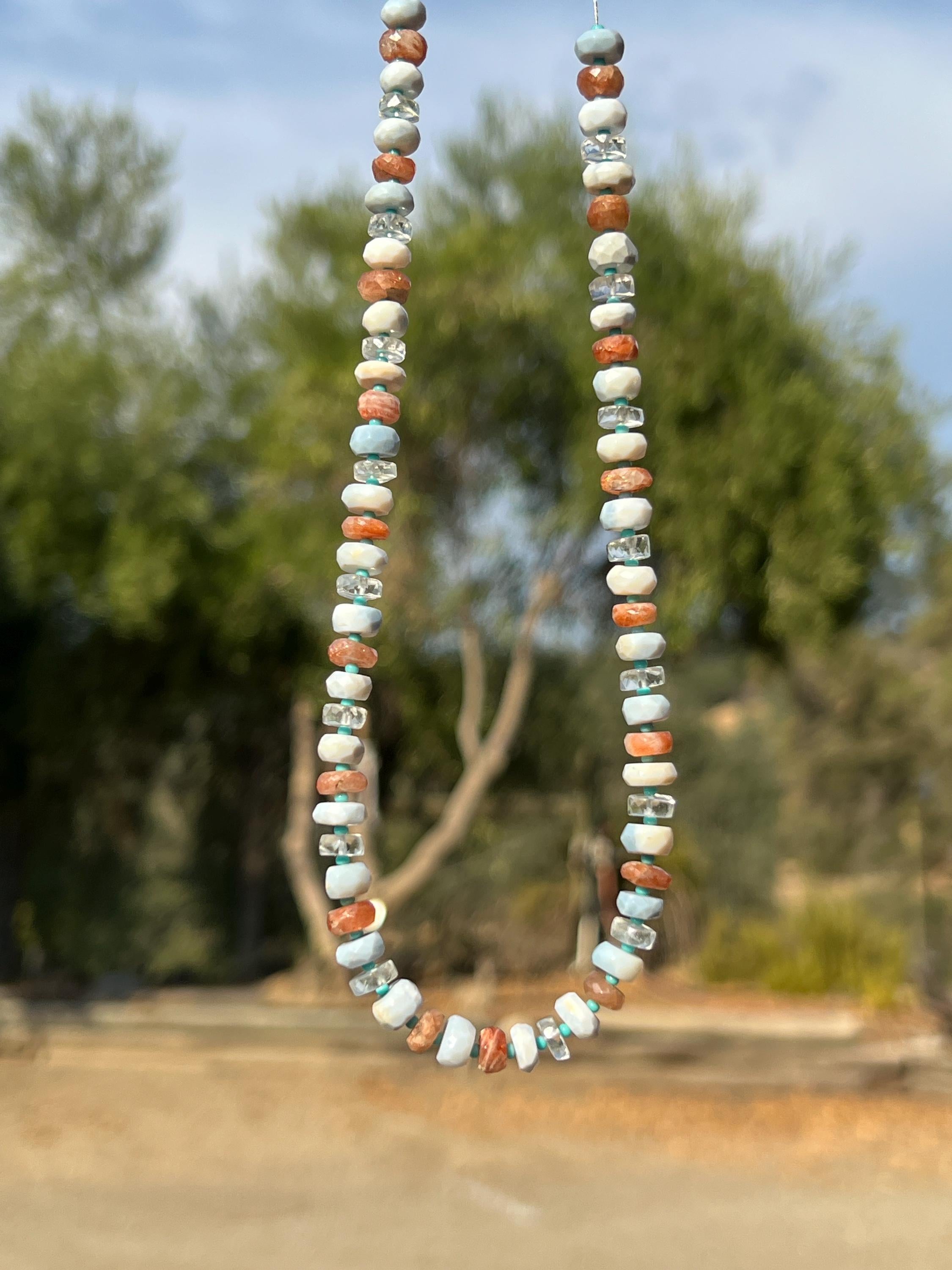 Sunstone, Aquamarine & Peruvian Opal Gemstone Necklace.
