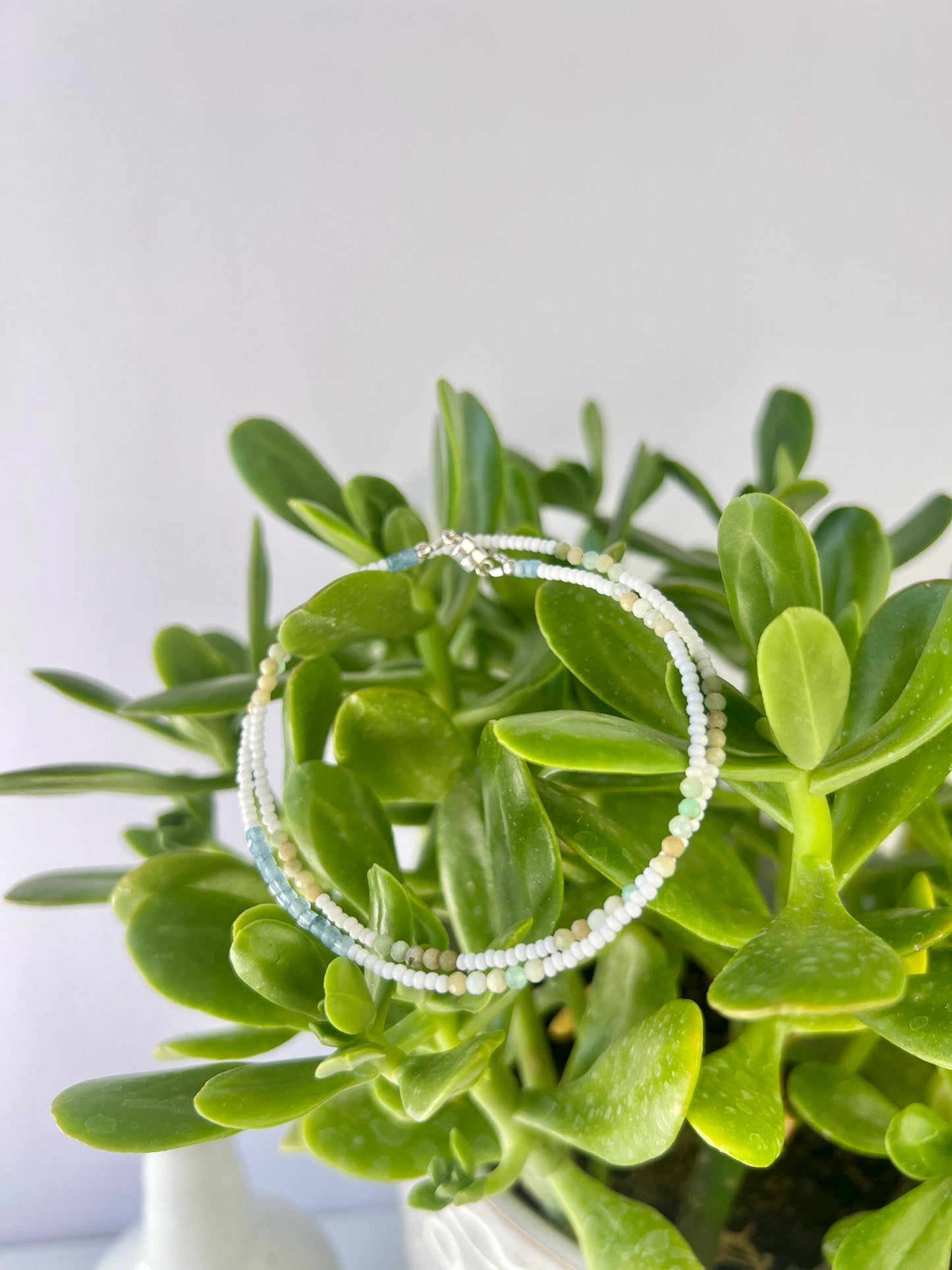 Delicate Gemstone and Seed Bead Choker Sterling Silver Magnetic Closure Necklace Minimalist Boho Style