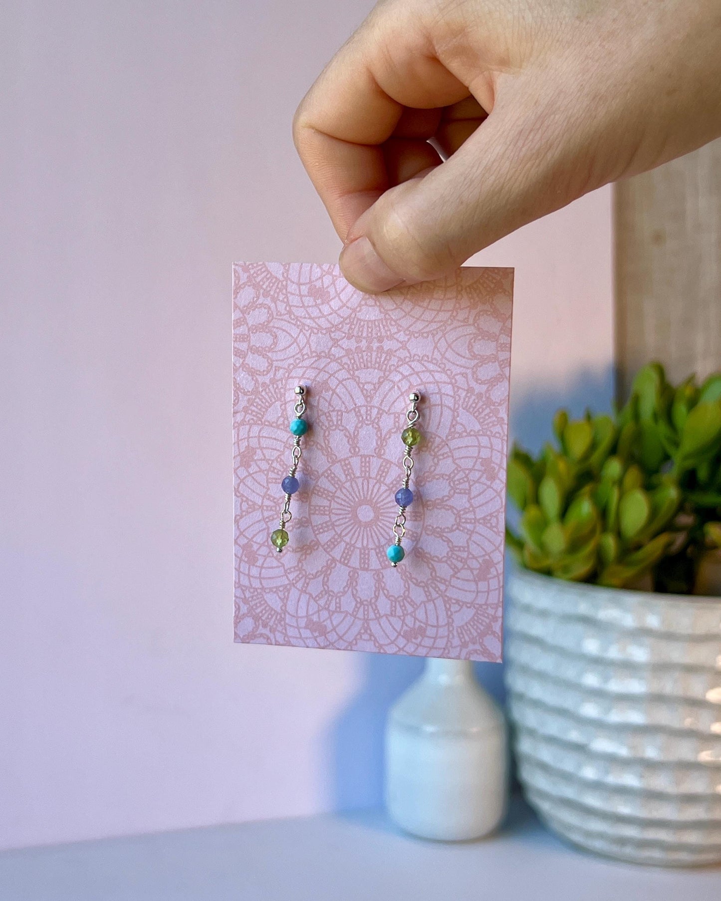 Mixed Gemstone Sterling Silver Earring Set Colorful Minimalist Boho Style