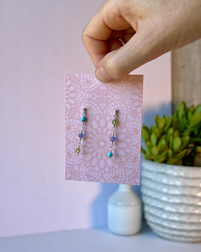 Mixed Gemstone Sterling Silver Earring Set Colorful Minimalist Boho Style