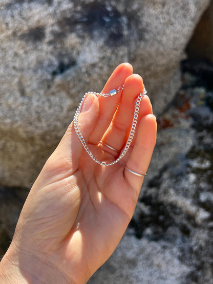 Sterling Silver Curb Link Bracelet Magnetic Clasp 3.15mm Chain Unisex Minimalist Jewelry