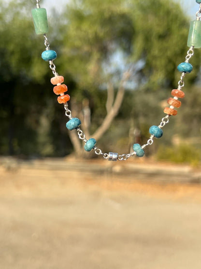 Gemstone & Sterling Silver Necklace, Handcrafted Boho Chunky Choker, Magnetic Clasp Closure