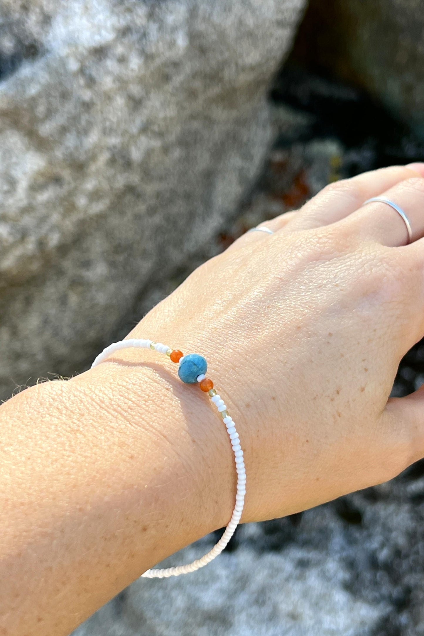 Seed Bead & Gemstone Bracelet, Sterling Silver Magnetic Clasp, Minimalist Boho Style