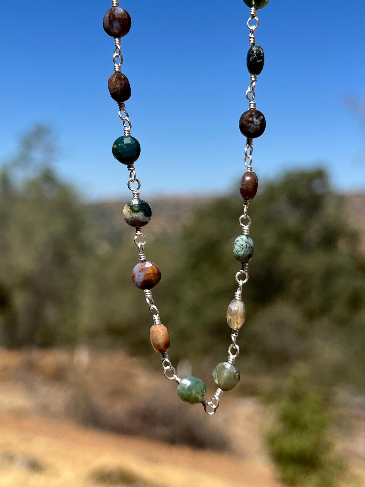 Jasper Gemstone Necklace, Sterling Silver Magnetic Closure, Minimalist Boho Style