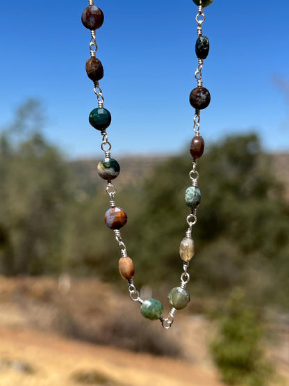 Jasper Gemstone Necklace, Sterling Silver Magnetic Closure, Minimalist Boho Style