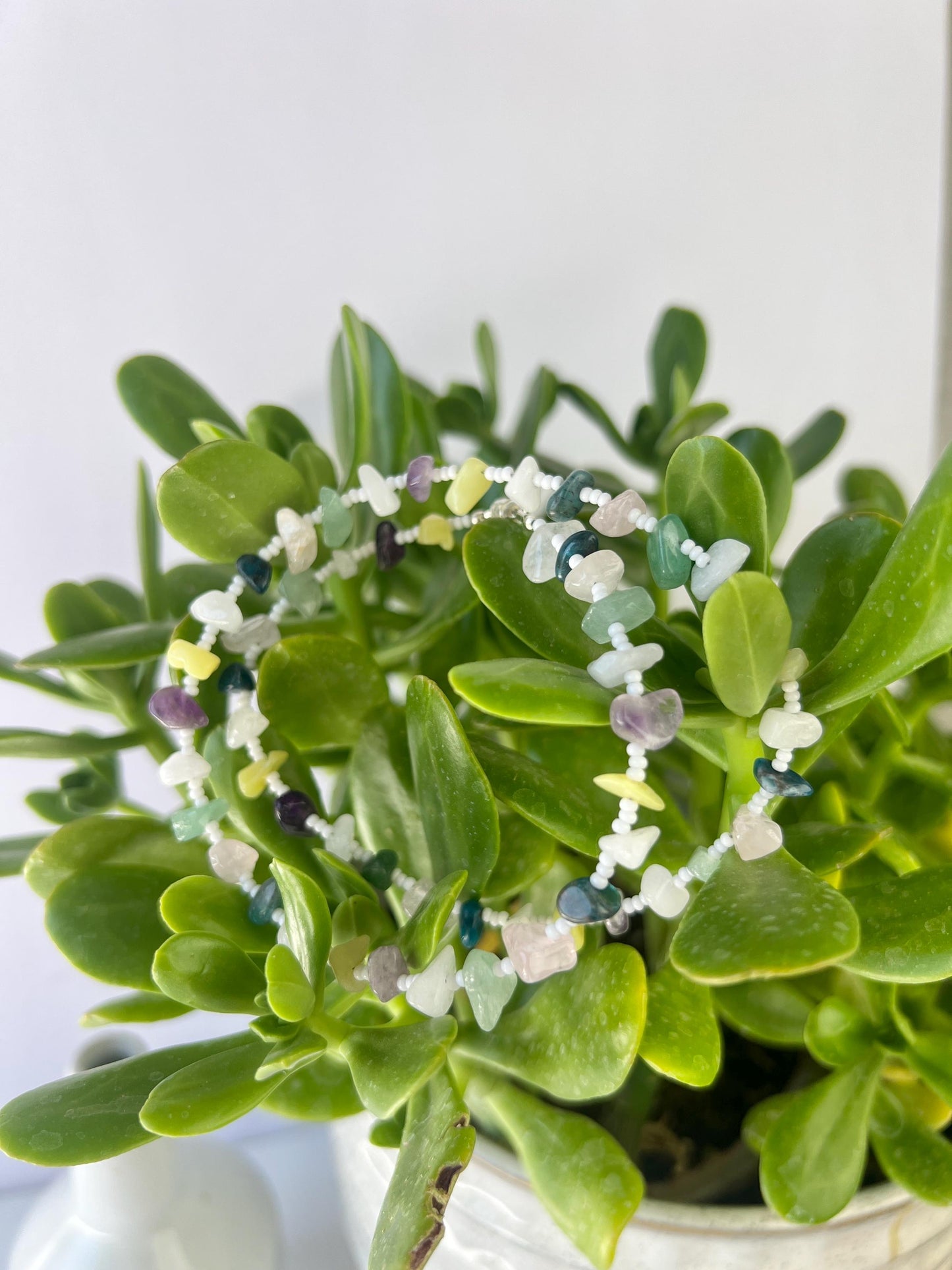 Gemstone Beaded Choker Necklace Sterling Silver Magnetic Clasp Eclectic Boho Design