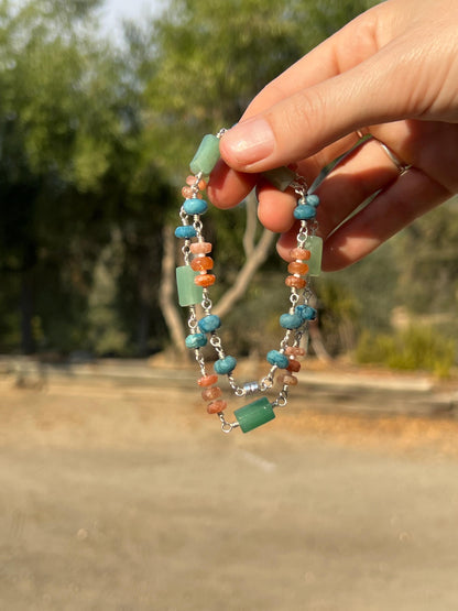 Gemstone & Sterling Silver Necklace, Handcrafted Boho Chunky Choker, Magnetic Clasp Closure