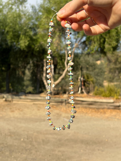 Stone Chip Bead Necklace, Sterling Silver Magnetic Clasp, Eclectic Boho Design