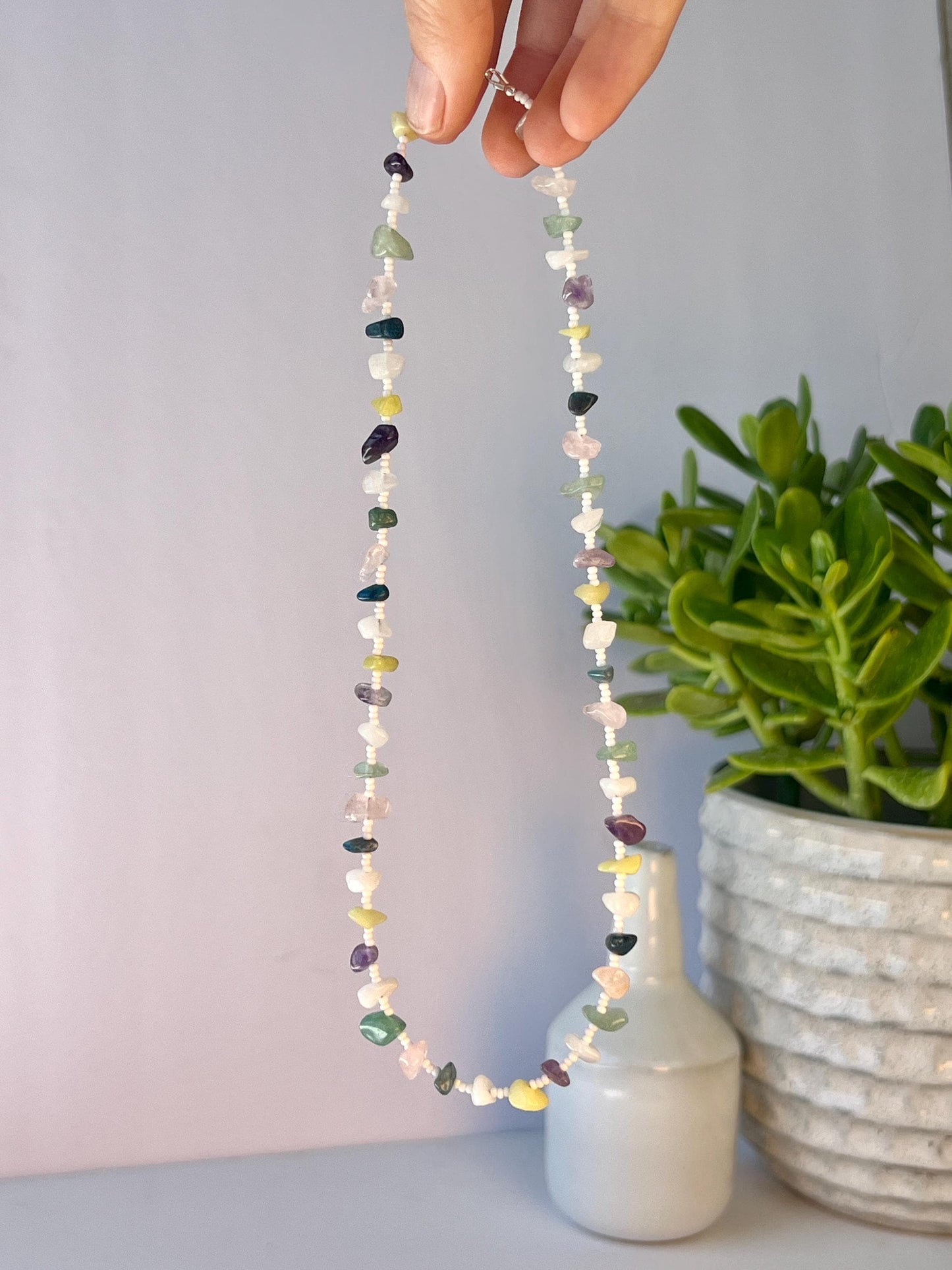Gemstone Beaded Choker Necklace Sterling Silver Magnetic Clasp Eclectic Boho Design