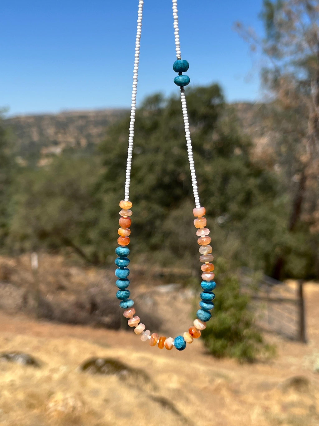 Carnelian & Apatite Gemstone Necklace, Sterling Silver Magnetic Closure, Bold Boho Eclectic Style