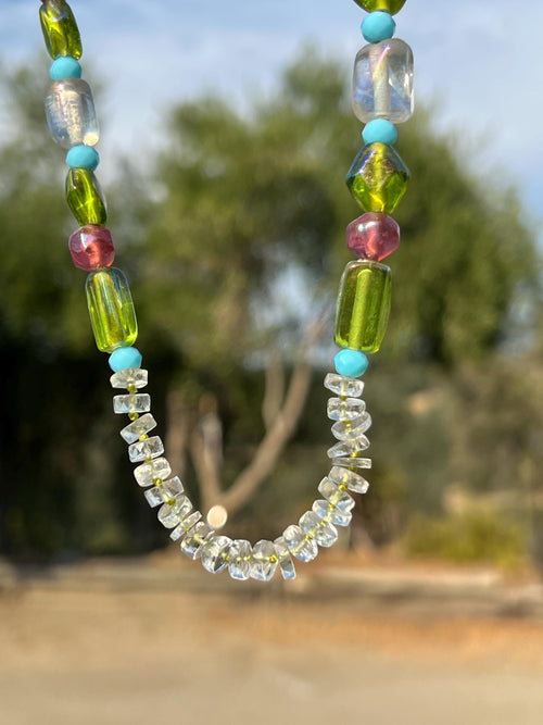 Aquamarine & Glass Bead Necklace