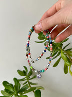 Beaded Choker Necklace, Lavender Heart Charm, Sterling Silver Magnetic Clasp