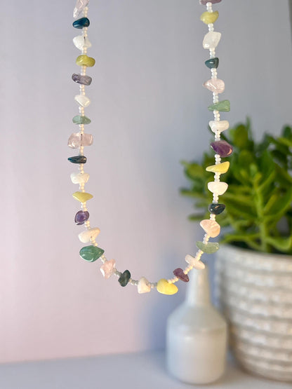 Gemstone Beaded Choker Necklace Sterling Silver Magnetic Clasp Eclectic Boho Design