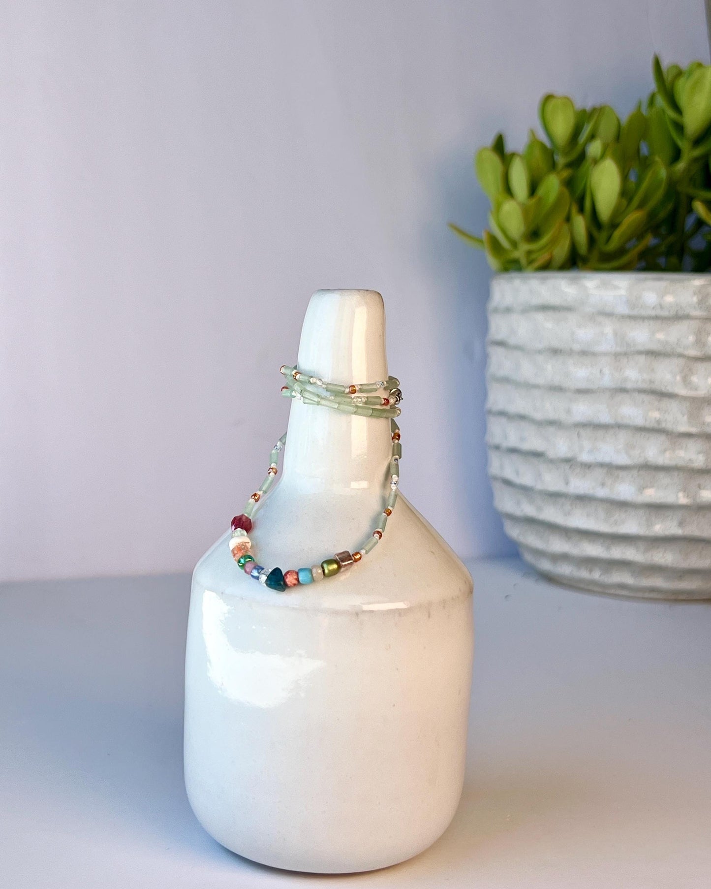 Hand-Knotted Beaded Gemstone Necklace Sterling Silver Magnetic Closure Clasp Minimalist Boho Style Jewelry