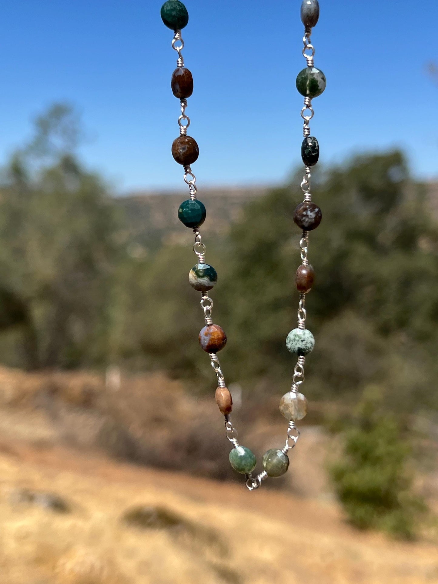 Jasper Gemstone Necklace, Sterling Silver Magnetic Closure, Minimalist Boho Style