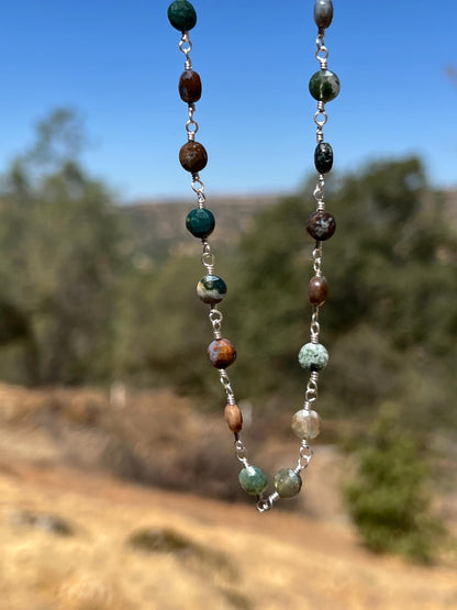 Jasper Gemstone Necklace, Sterling Silver Magnetic Closure, Minimalist Boho Style