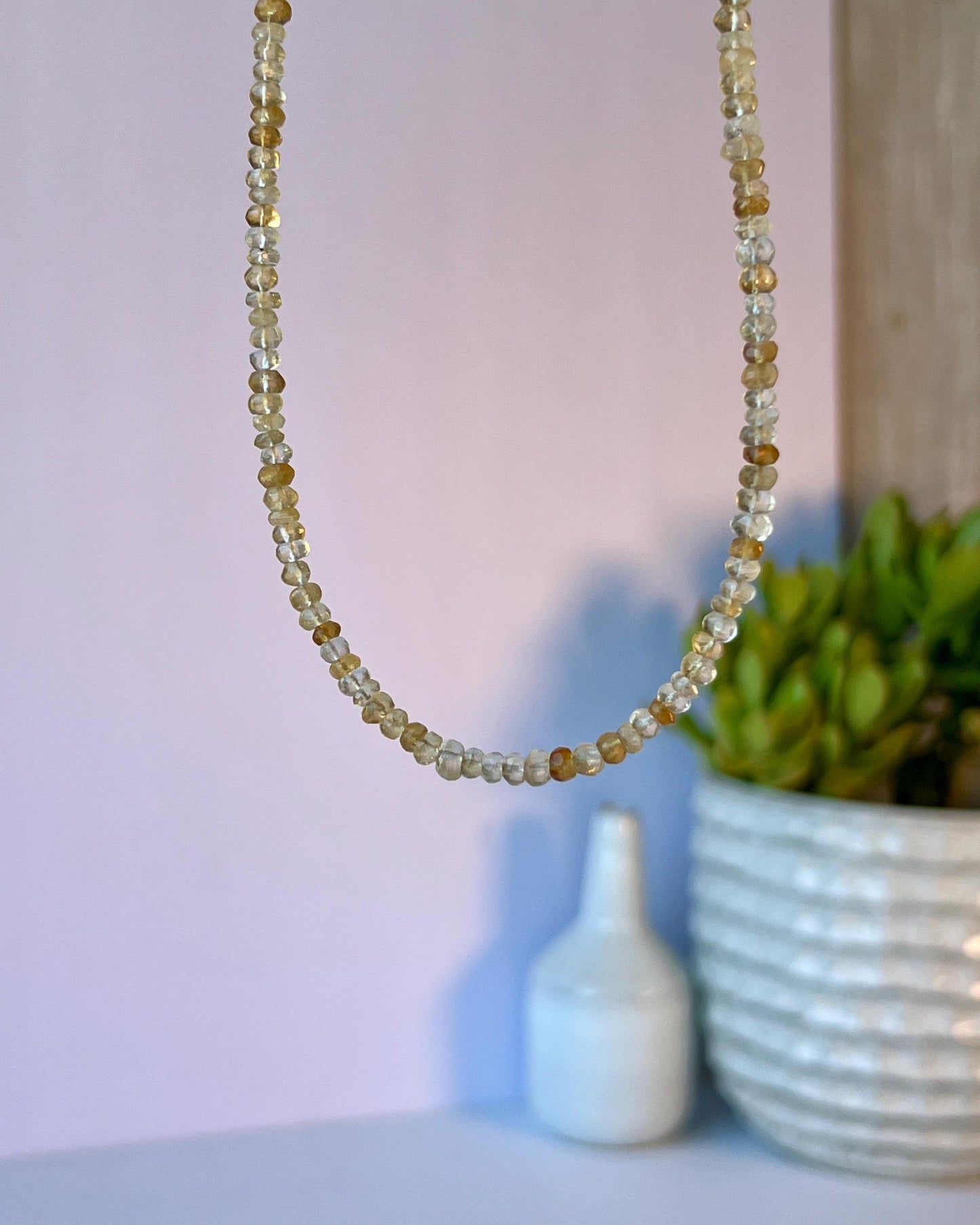Funky Citrine Gemstone Necklace, Sterling Silver Magnetic Closure, Minimalist Boho Style
