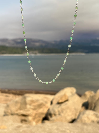 Chrysoprase & Sterling Silver Necklace: Boho Gemstone, Magnetic Clasp
