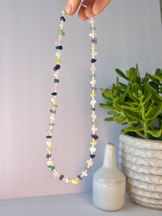Gemstone Beaded Choker Necklace Sterling Silver Magnetic Clasp Eclectic Boho Design