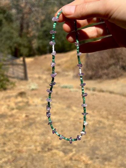 Amethyst Gemstone Necklace, Sterling Silver Magnetic Clasp, Eclectic Boho Jewelry