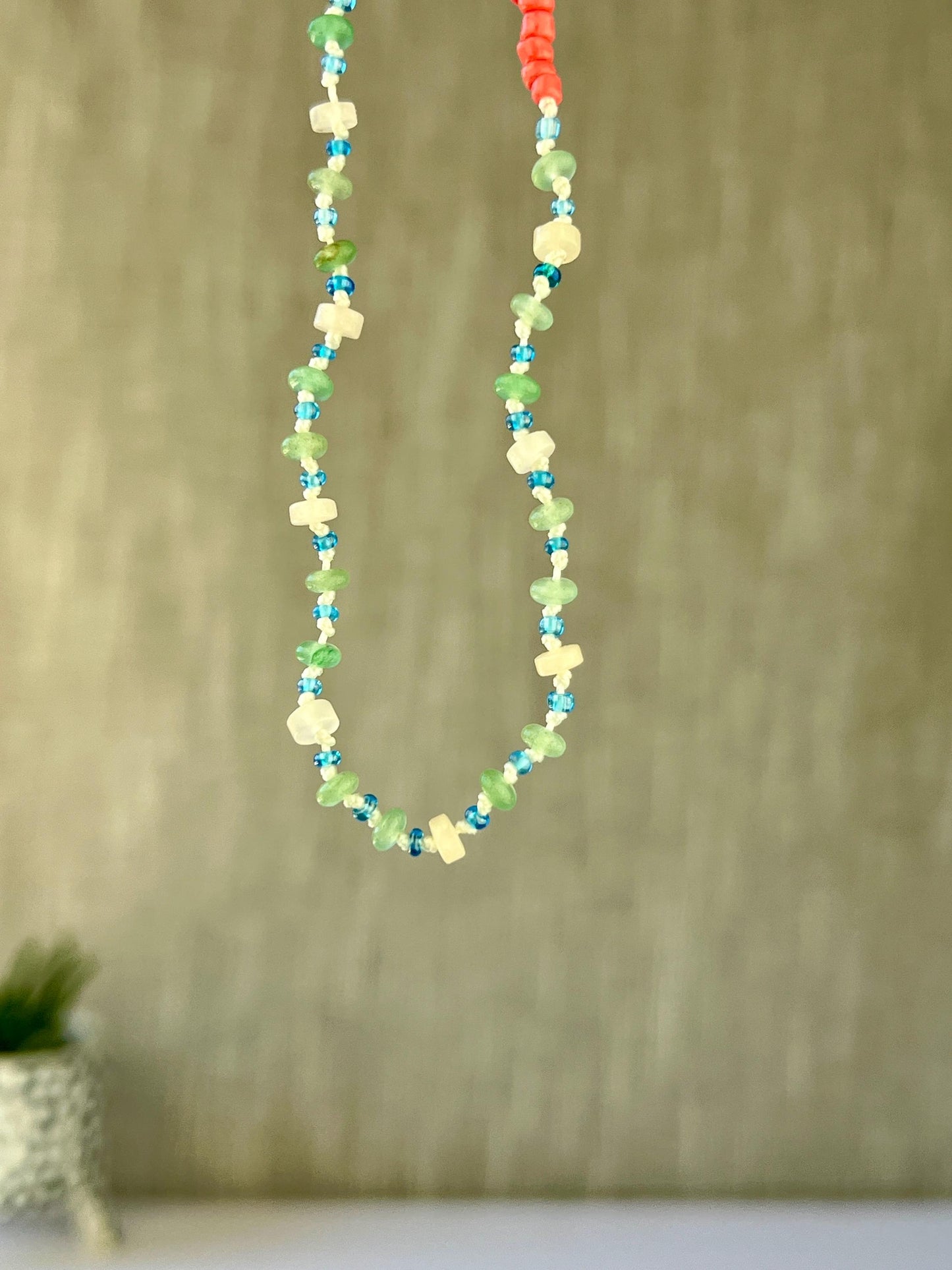 Hand Knotted Beaded Choker Necklace Sterling Silver Magnetic Closure Clasp Minimalist Boho Style Jewelry