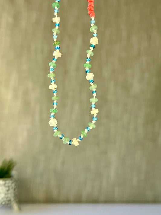 Hand Knotted Beaded Choker Necklace Sterling Silver Magnetic Closure Clasp Minimalist Boho Style Jewelry