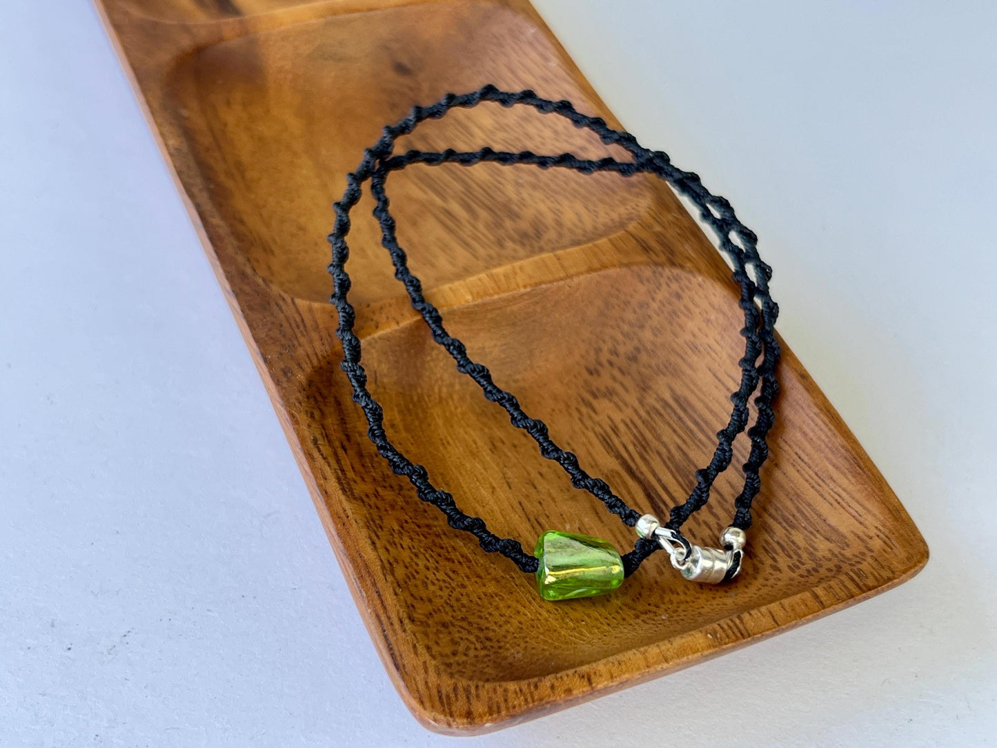 Hand Knotted Glass Bead Choker Necklace Sterling Silver Magnetic Closure Minimalist Jewlery Boho Style