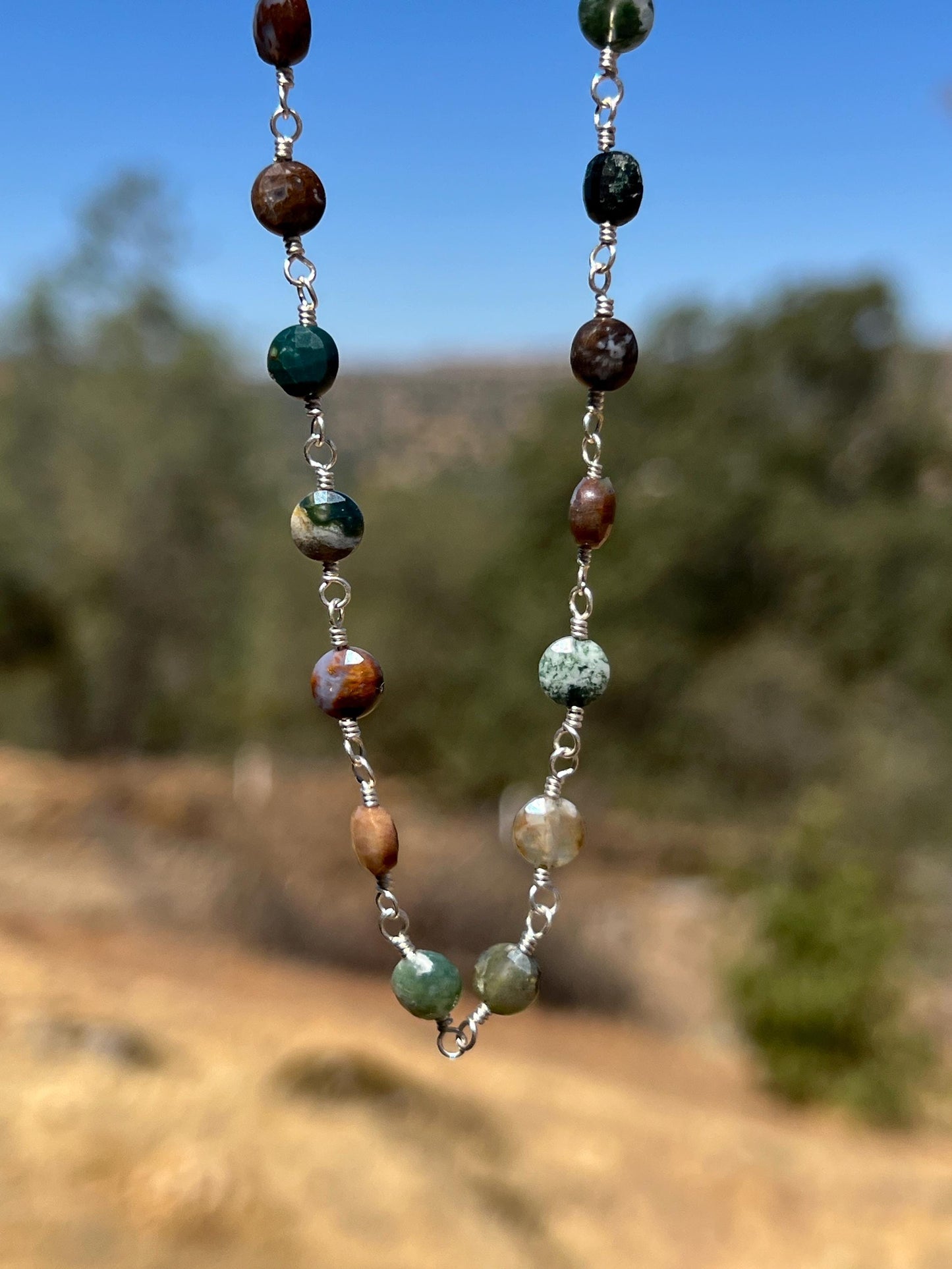 Jasper Gemstone Necklace, Sterling Silver Magnetic Closure, Minimalist Boho Style