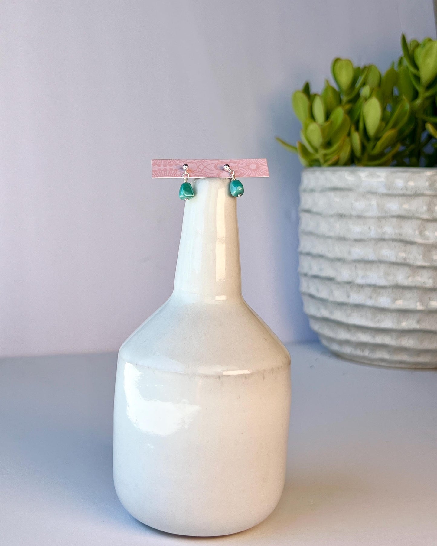 Sterling Silver Turquoise Bead Necklace & Earrings Set: Boho Minimalist Jewelry