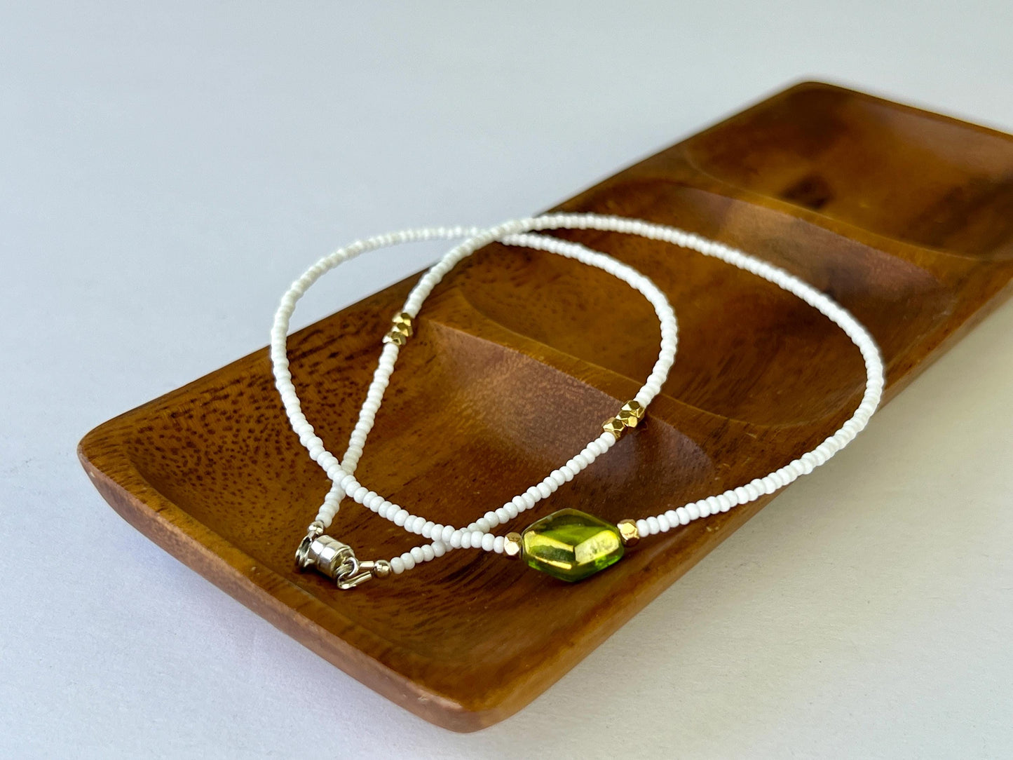 Boho Seed Bead Choker Necklace, Sterling Silver Magnetic Closure, Minimalist Boho Style