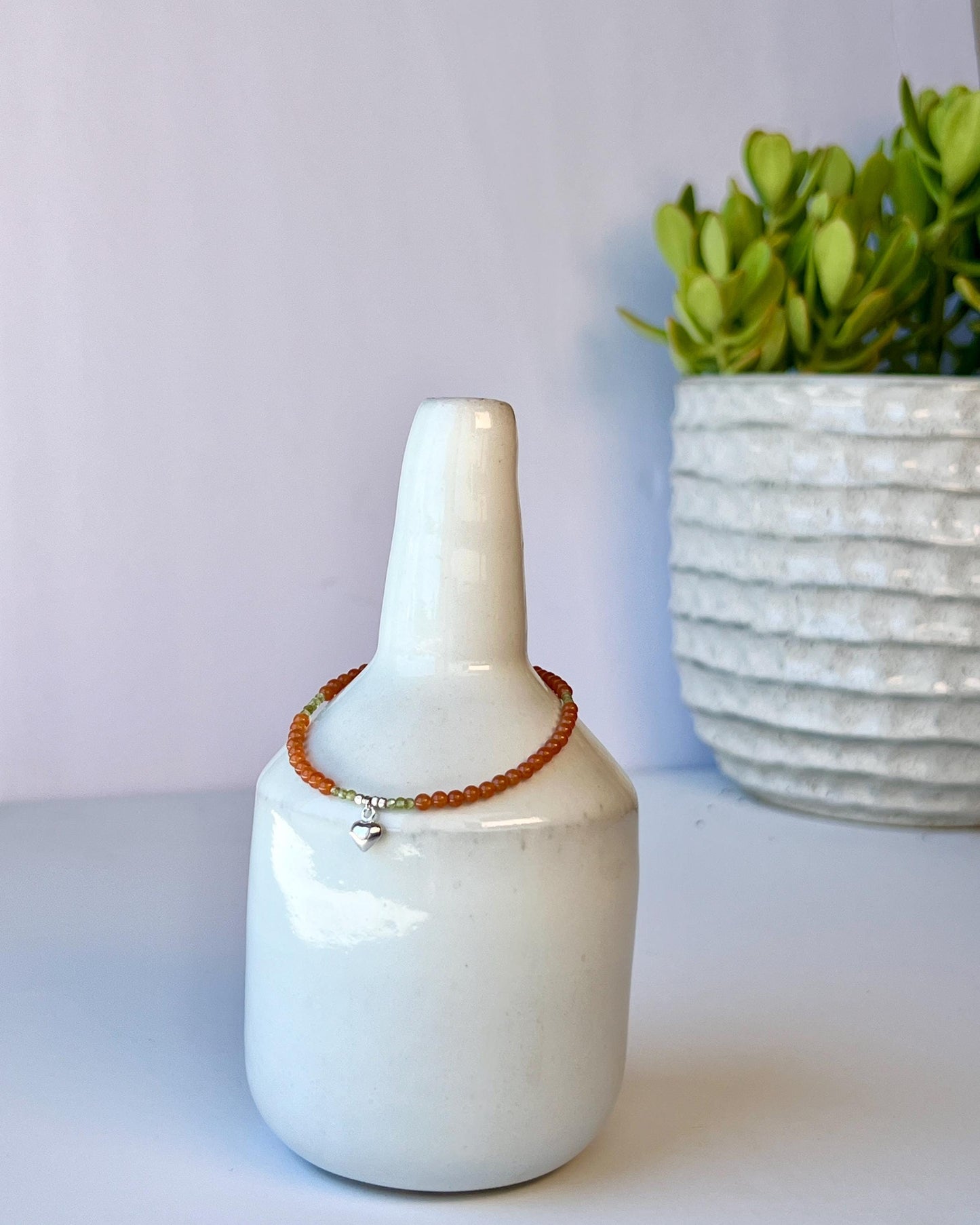 Boho Gemstone Bracelet: Red Aventurine, Green Peridot, Sterling Silver